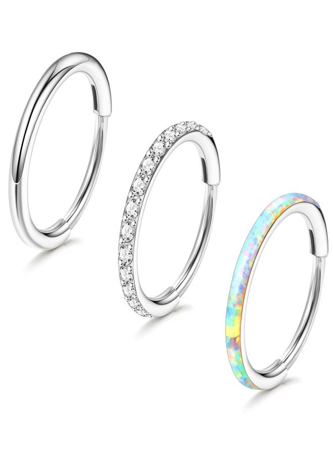 Staligue 3pcs Nose Rings Hoops - 316L Surgical Steel Hinged Nose Hoops 16G/18G/20G CZ Clicker Septum Nose Ring Lip Helix Cartilage Hoop Earring Daith Rook Conch Body Piercing Jewelry for Women Men 8mm 10mm (Silver, 20 gauge(0.8mm)-8mm) - Image 1